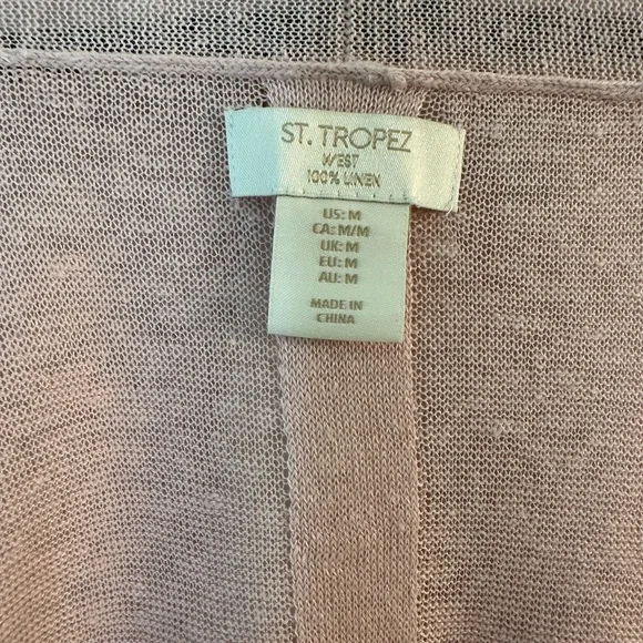 St. Tropez West Soft Pink Linen Knit Long Cardigan Vest With Shawl Collar Size M - Picture 3 of 4